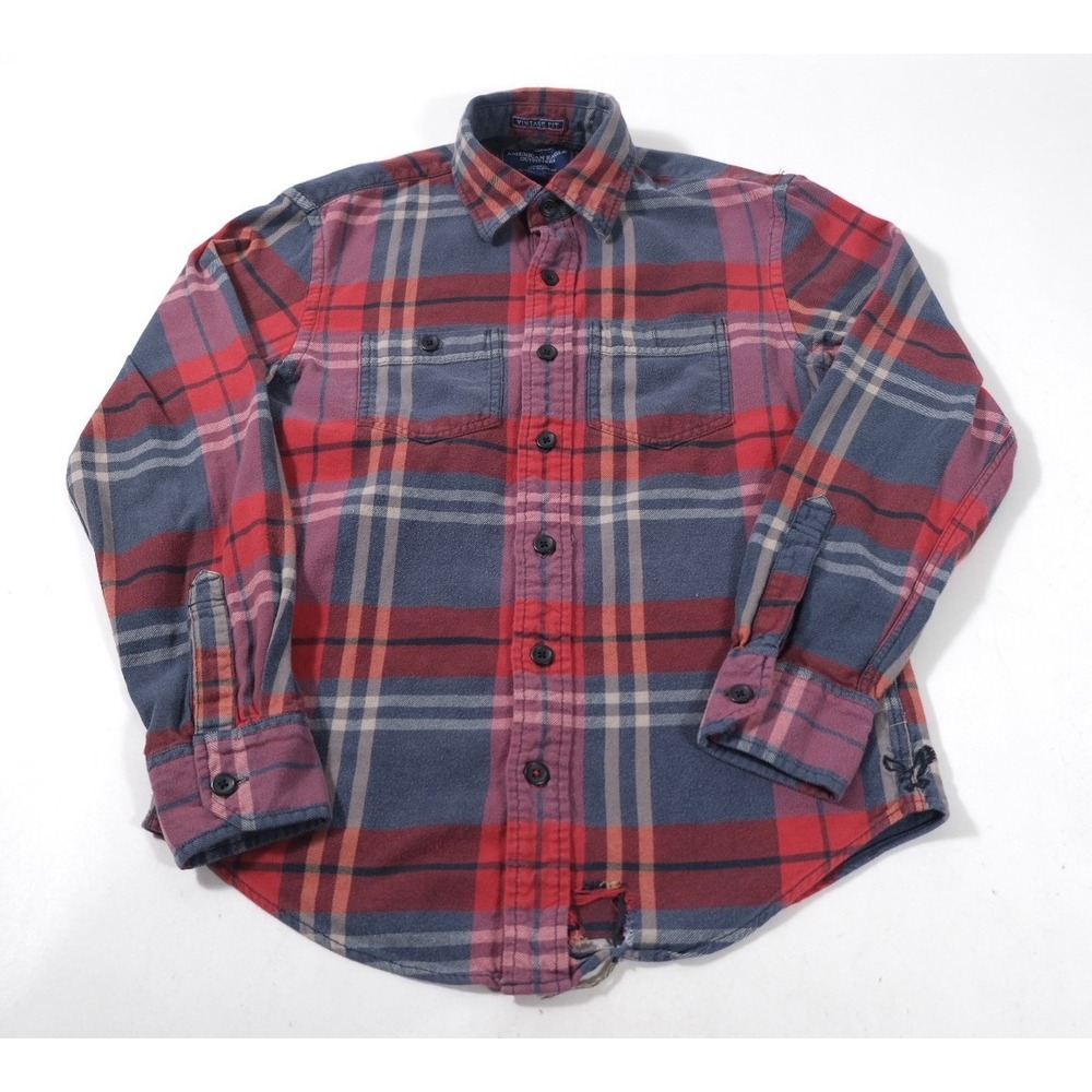 American Eagle Shirt Men XS Red Plaid Vintage Fit Flannel Button Down LongSleeve